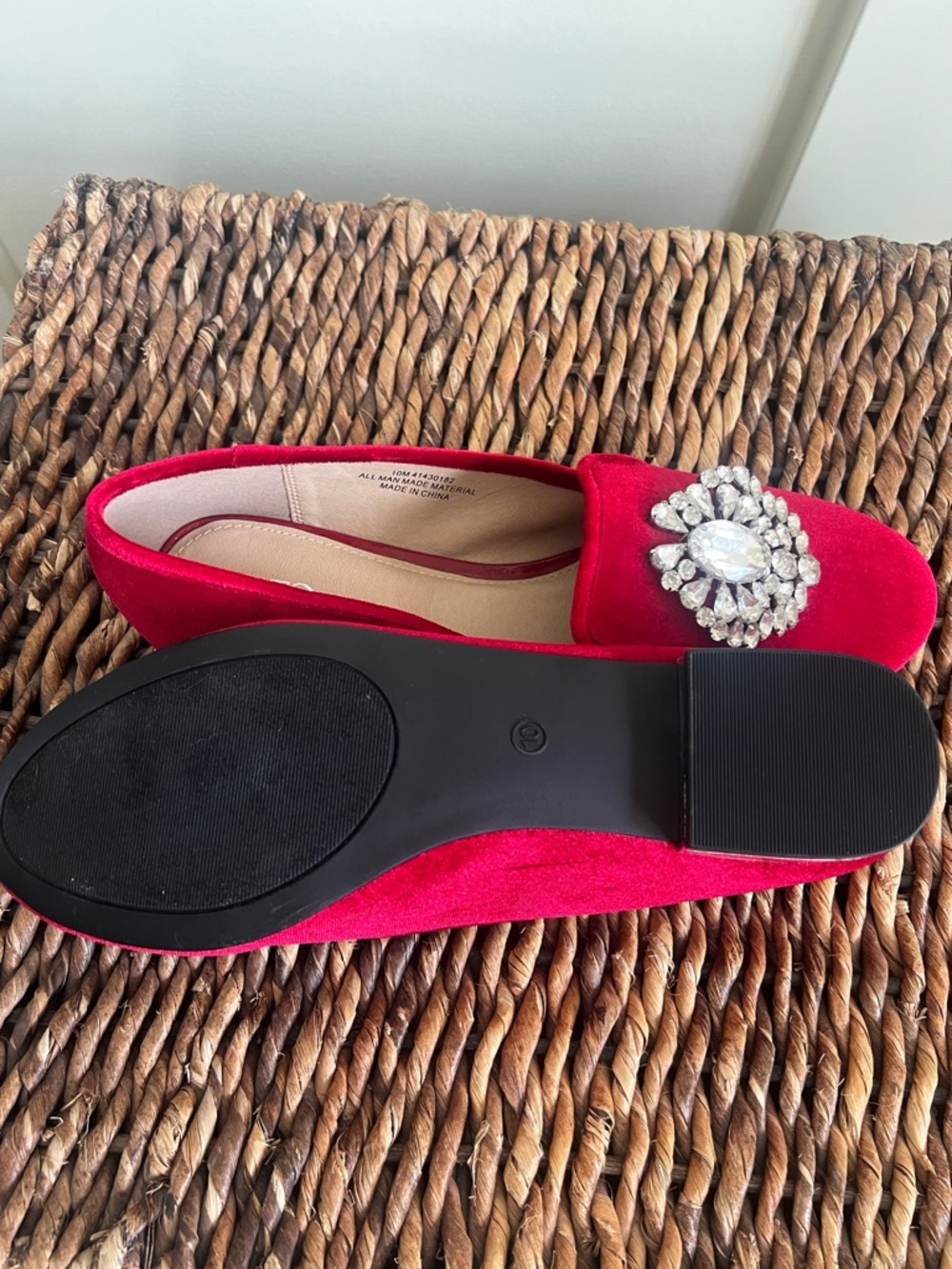 Red Velvet Jeweled Women's Loafers - Picture 9 of 9